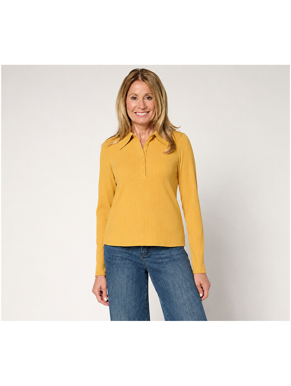 Me by Jennie Garth La Quinta Ribbed Knit Long Sleeve Top Golden, Size Large